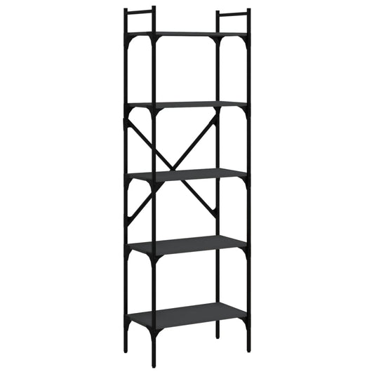 Bokhylle 5 etasjer svart 56x31,5x174 cm konstruert tre