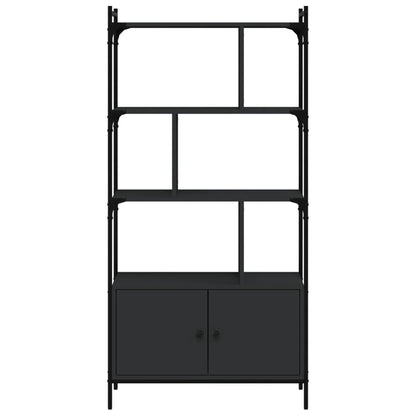 Bokhylle med dører svart 76,5x30x154,5 cm konstruert tre