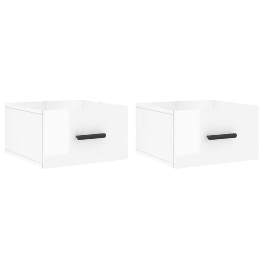 Veggmonterte nattbord 2 stk høyglans hvit 35x35x20 cm