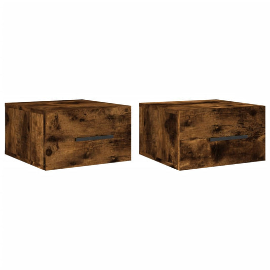 Veggmonterte nattbord 2 stk røkt eik 35x35x20 cm