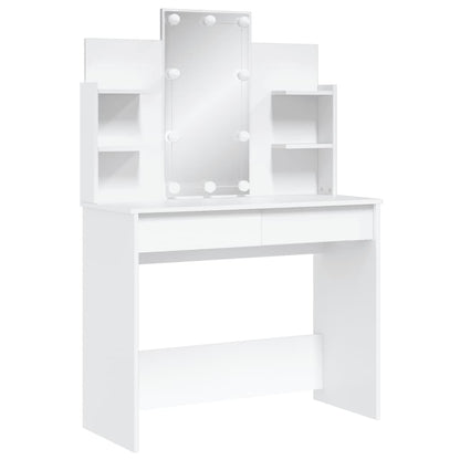 Sminkebord med LED hvit 96x40x142 cm