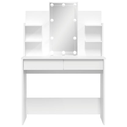 Sminkebord med LED hvit 96x40x142 cm