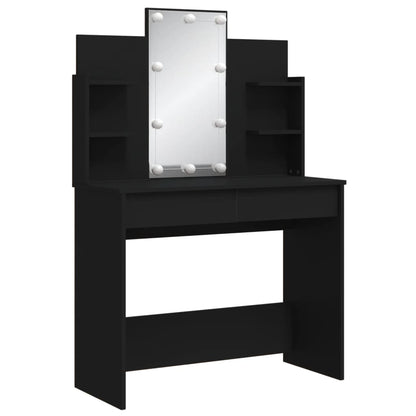 Sminkebord med LED svart 96x40x142 cm
