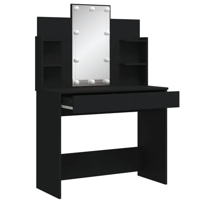 Sminkebord med LED svart 96x40x142 cm