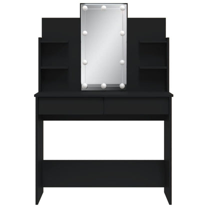 Sminkebord med LED svart 96x40x142 cm