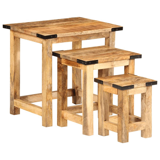 Stablebare sidebord 3 stk grovt heltre mangotre