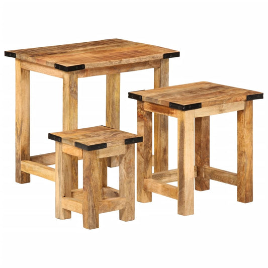 Stablebare sidebord 3 stk grovt heltre mangotre