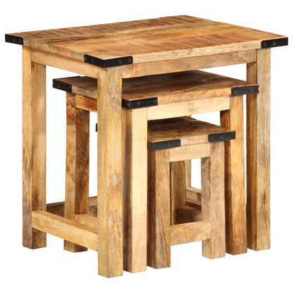 Stablebare sidebord 3 stk grovt heltre mangotre
