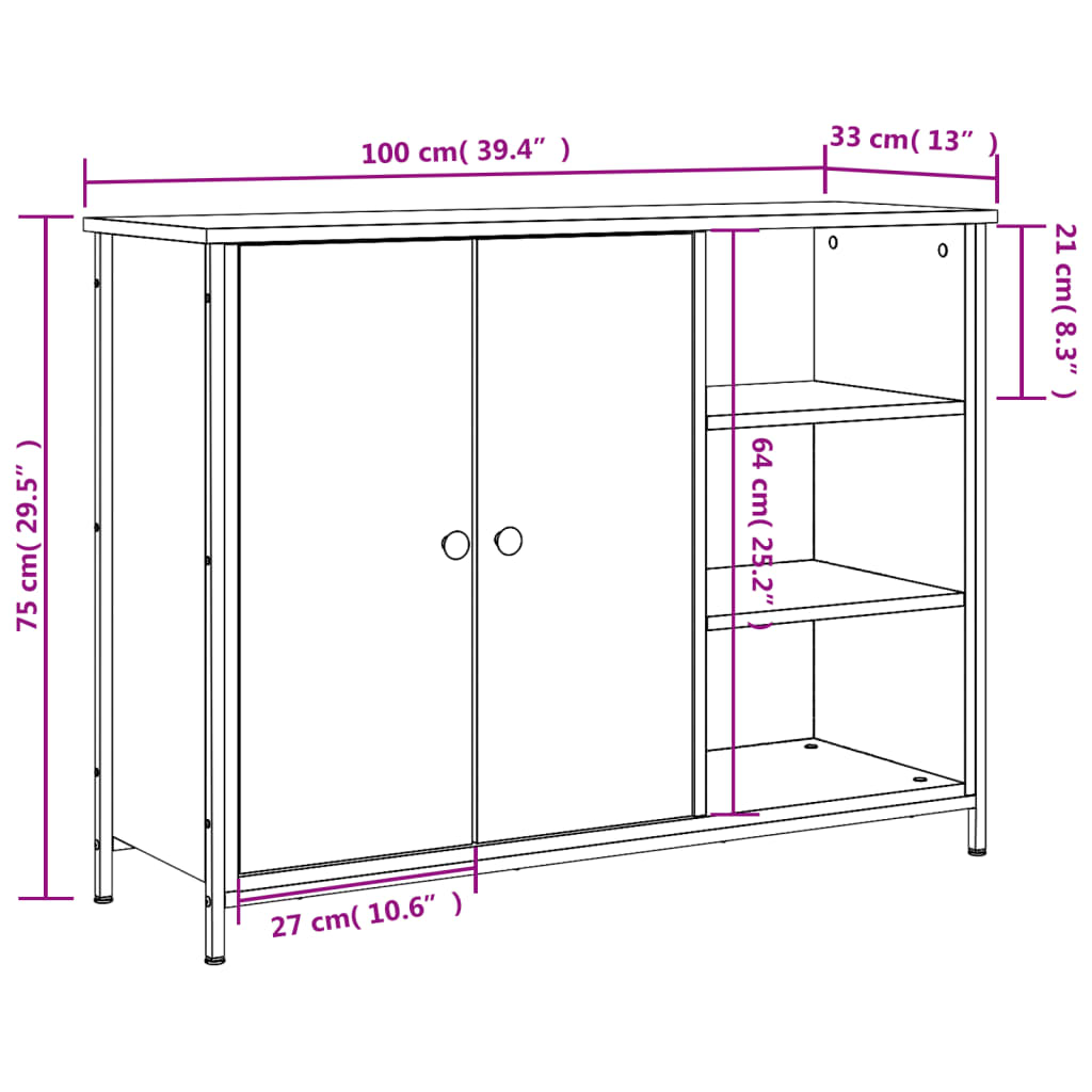 Skjenk sonoma eik 100x33x75 cm konstruert tre