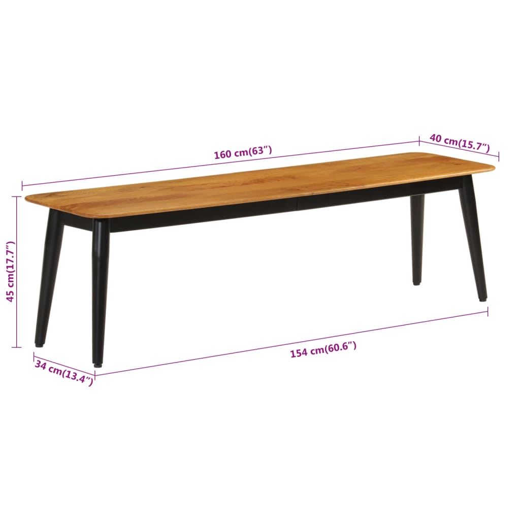 Benk 160x40x45 cm heltre mango og jern