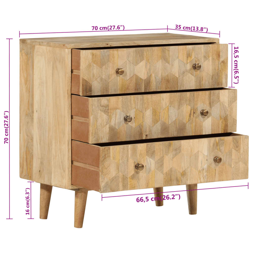 Kommode 70x35x70 cm heltre mango