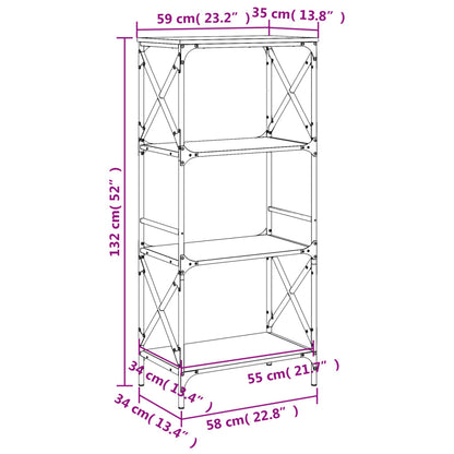 Bokhylle 4 etasjer svart 59x35x132 cm konstruert tre