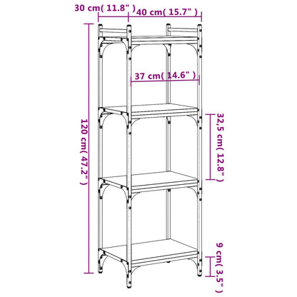 Bokhylle 4 etasjer svart 40x30x120 cm konstruert tre