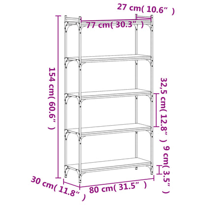 Bokhylle 5 etasjer svart 80x30x154 cm konstruert tre