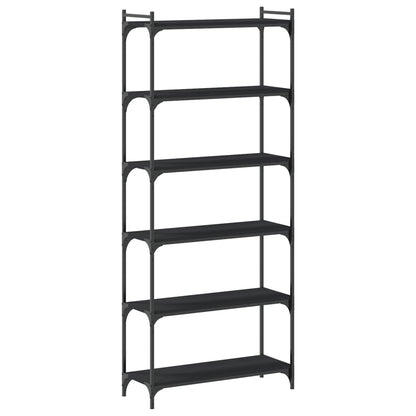 Bokhylle 6 etasjer svart 80x30x188 cm konstruert tre