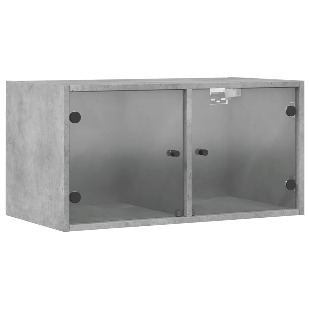 Veggskap med glassdører 2 stk betonggrå 68,5x37x35 cm