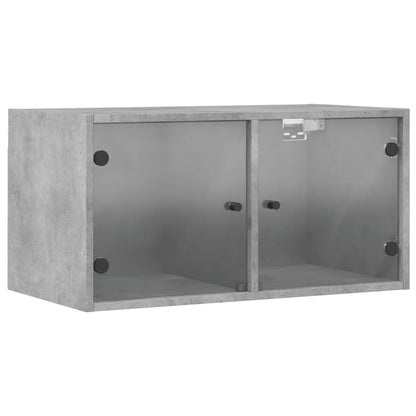 Veggskap med glassdører 2 stk betonggrå 68,5x37x35 cm