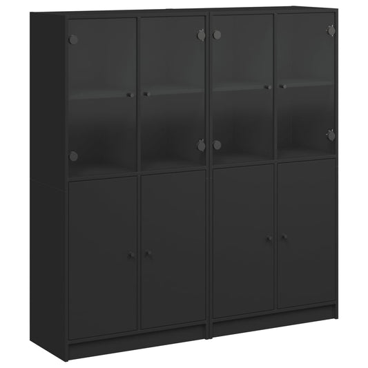 Bokhylle med dører svart 136x37x142 cm konstruert tre
