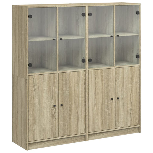Bokhylle med dører sonoma eik 136x37x142 cm konstruert tre