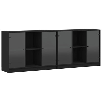 Bokhylle med dører svart 204x37x75 cm konstruert tre