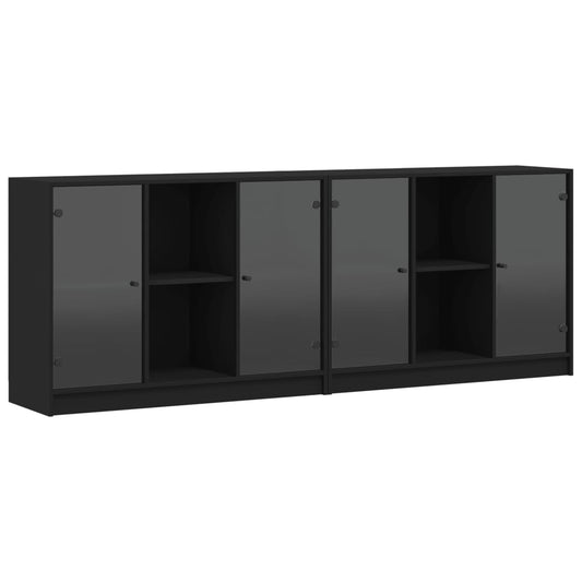 Bokhylle med dører svart 204x37x75 cm konstruert tre
