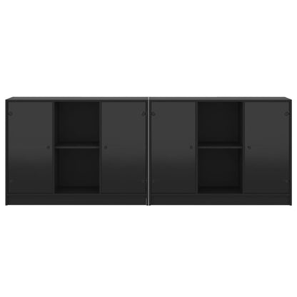 Bokhylle med dører svart 204x37x75 cm konstruert tre