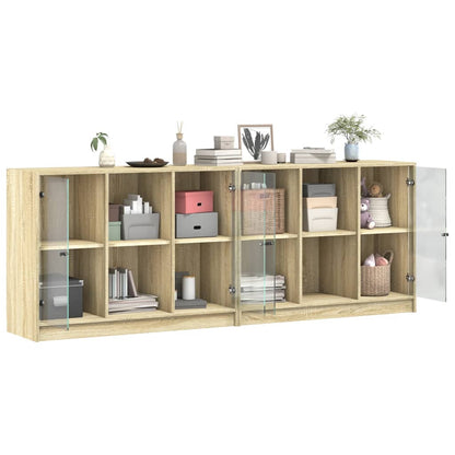 Bokhylle med dører sonoma eik 204x37x75 cm konstruert tre