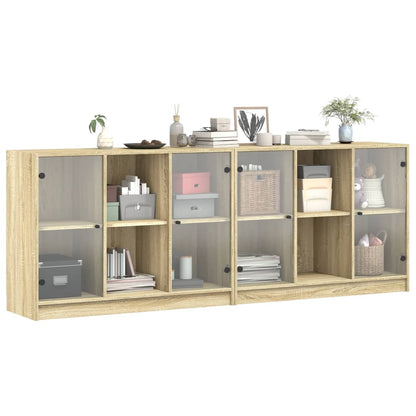 Bokhylle med dører sonoma eik 204x37x75 cm konstruert tre