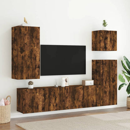 Veggmontert TV-benk røkt eik 80x30x41 cm