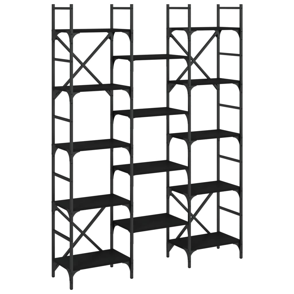 Bokhylle svart 127,5x28,5x172,5 cm konstruert tre