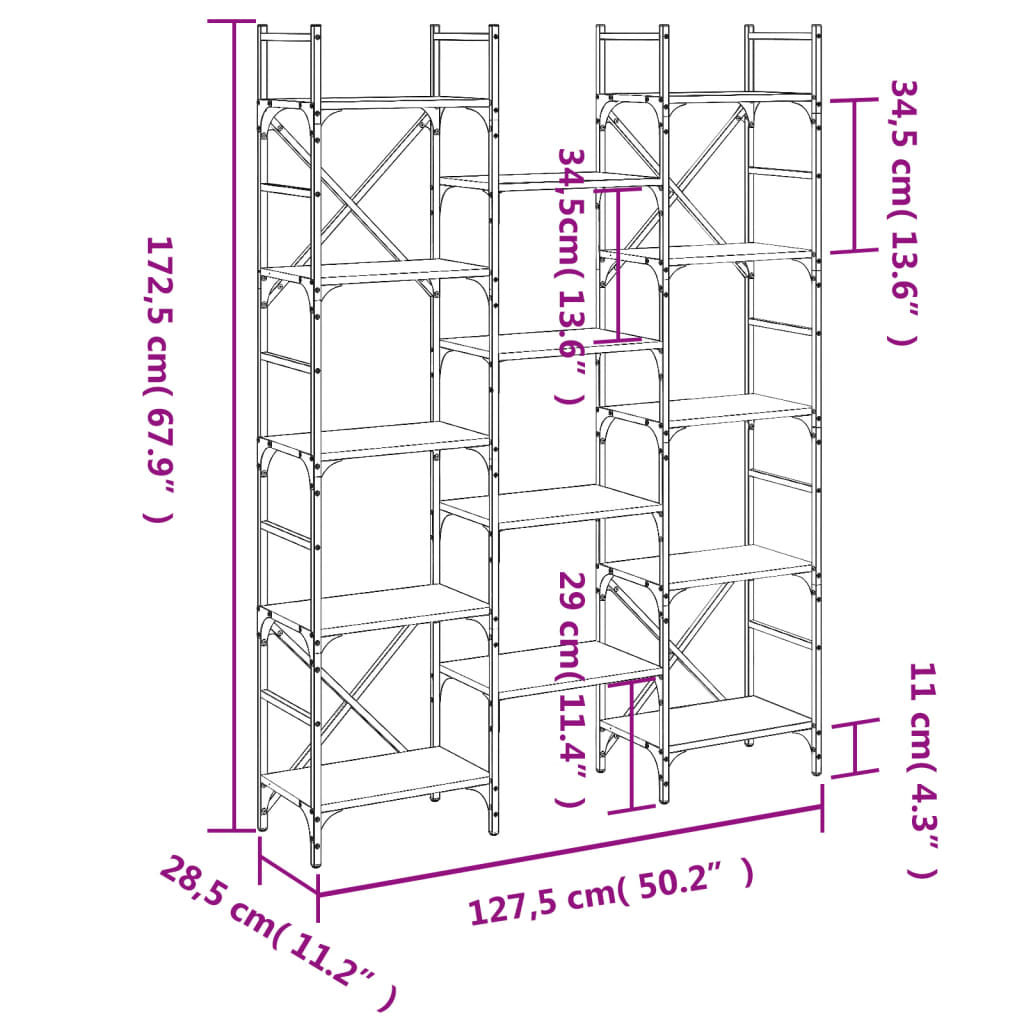 Bokhylle svart 127,5x28,5x172,5 cm konstruert tre