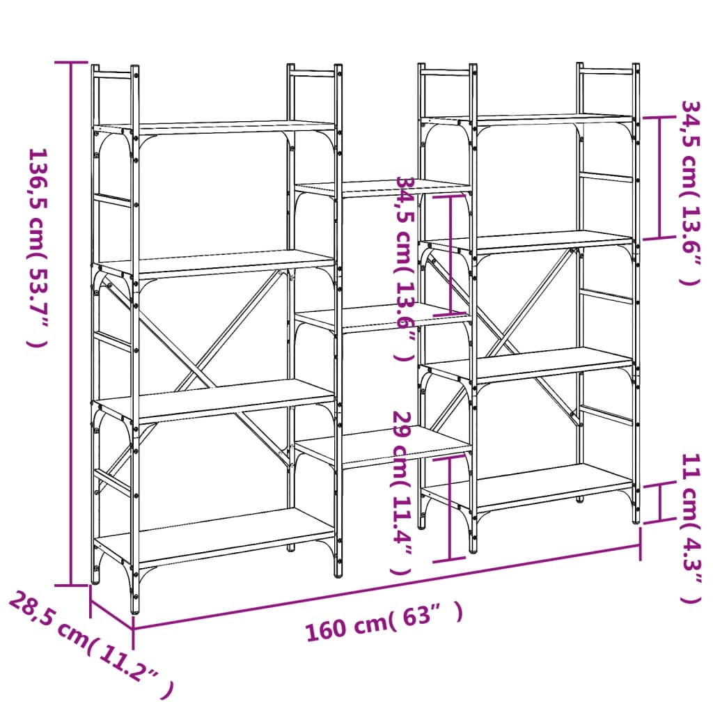 Bokhylle svart 160x28,5x136,5 cm konstruert tre