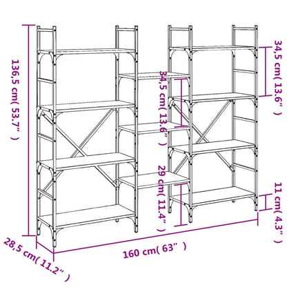 Bokhylle svart 160x28,5x136,5 cm konstruert tre