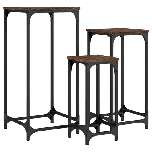 Stablebare sidebord 3 stk brun eik konstruert tre