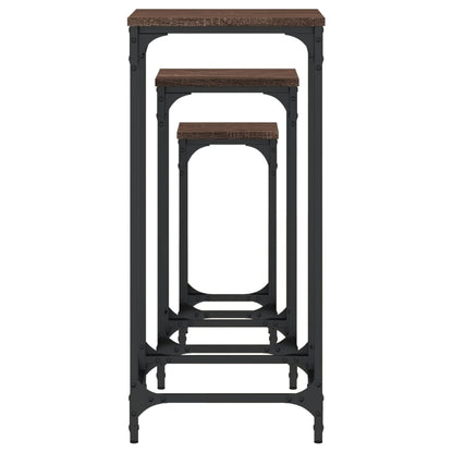 Stablebare sidebord 3 stk brun eik konstruert tre