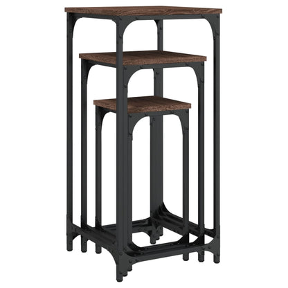 Stablebare sidebord 3 stk brun eik konstruert tre