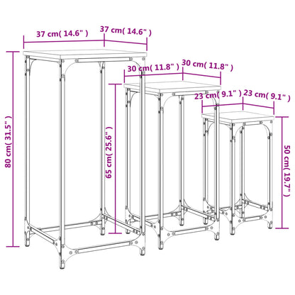 Stablebare sidebord 3 stk brun eik konstruert tre
