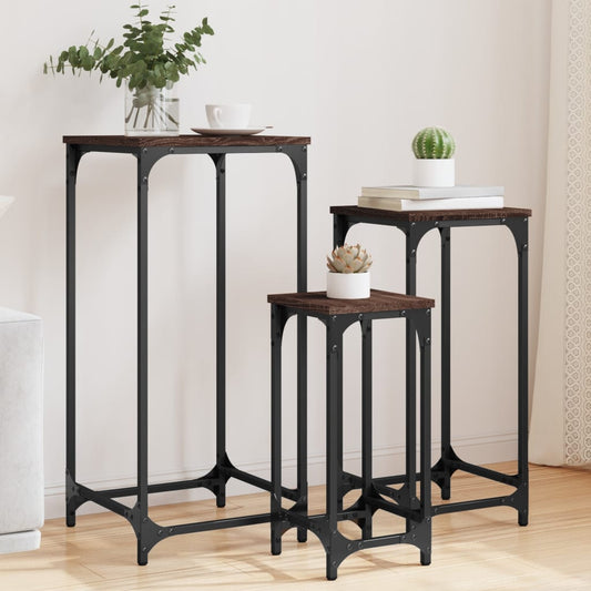 Stablebare sidebord 3 stk brun eik konstruert tre