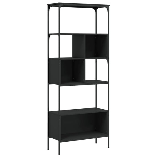 Bokhylle 5 etasjer svart 76x33x188,5 cm konstruert tre
