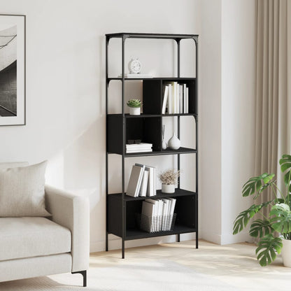 Bokhylle 5 etasjer svart 76x33x188,5 cm konstruert tre