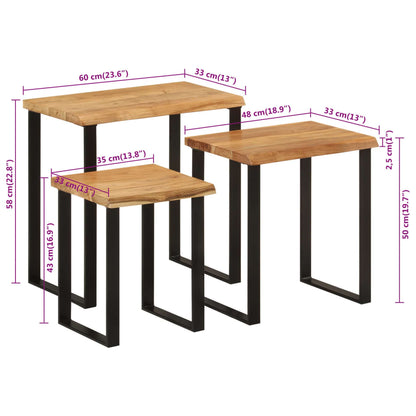 Stablebord med naturlig kant 3 stk heltre akasie