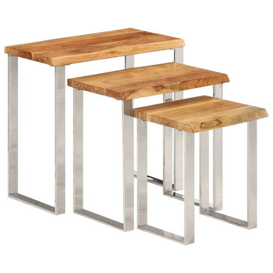 Stablebord med naturlig kant 3 stk heltre akasie