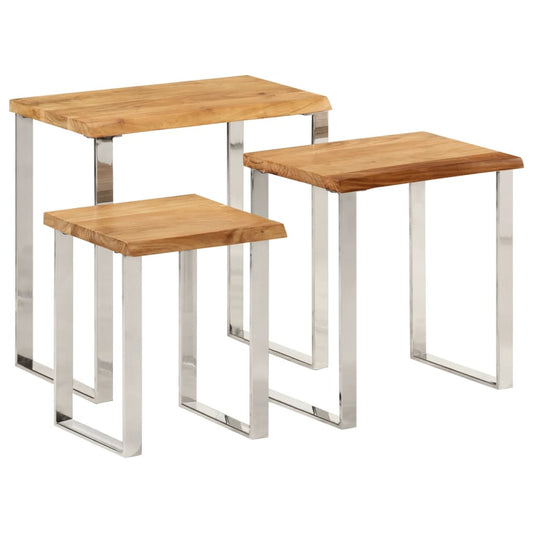 Stablebord med naturlig kant 3 stk heltre akasie