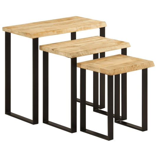 Stablebord med naturlig kant 3 stk heltre mango