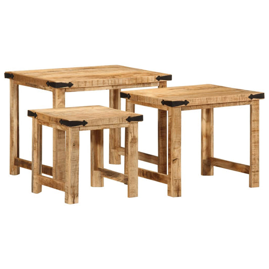 Stablebare sidebord 3 stk grovt heltre mangotre