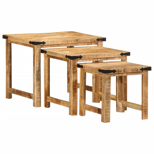 Stablebare sidebord 3 stk grovt heltre mangotre