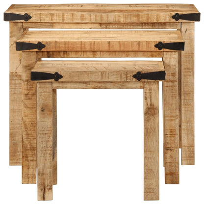 Stablebare sidebord 3 stk grovt heltre mangotre