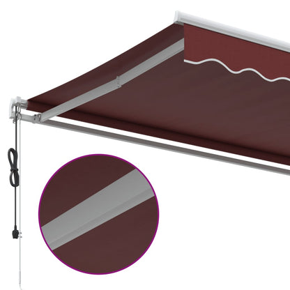 Automatisk uttrekkbar markise med LED burgunder 600x350 cm