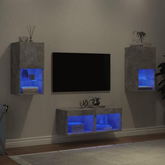 Vegghengte TV-benker med LED 4 stk betonggrå