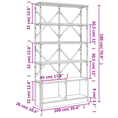 Bokhylle sonoma eik 100x26x180 cm konstruert tre